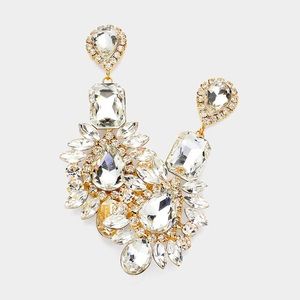 Gold Diamond Evening Statement Earrings